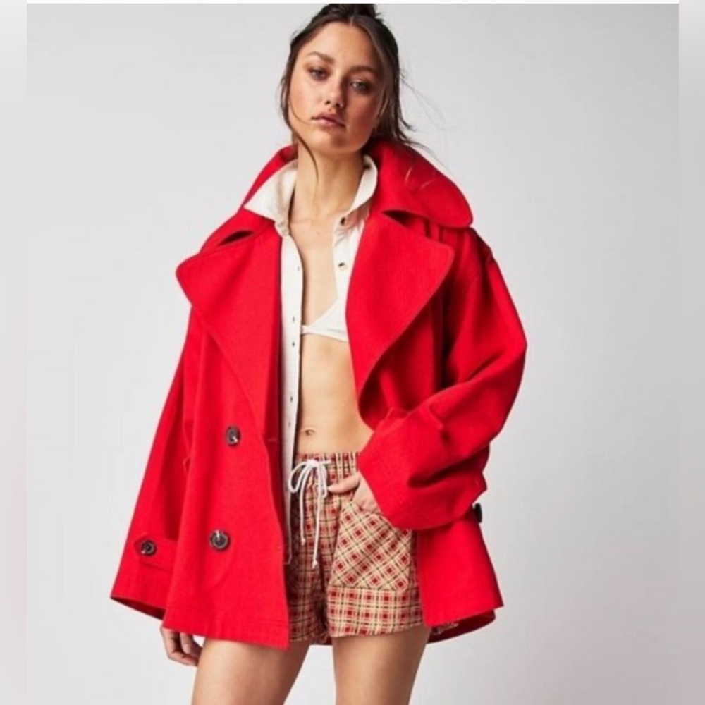 Solid Red Free People Oversized Highlands Peacoat NWT